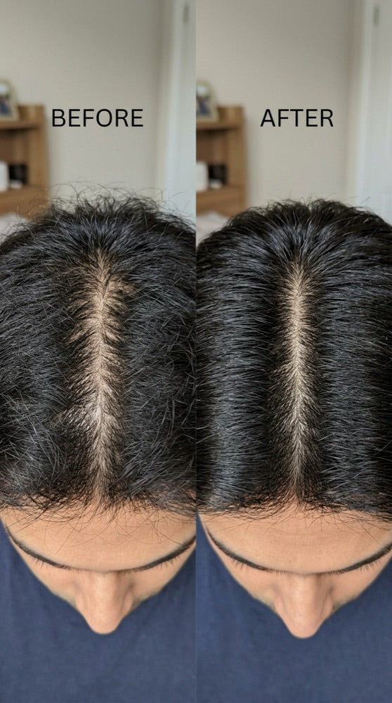 Maya Hair Oil before and after — scalp