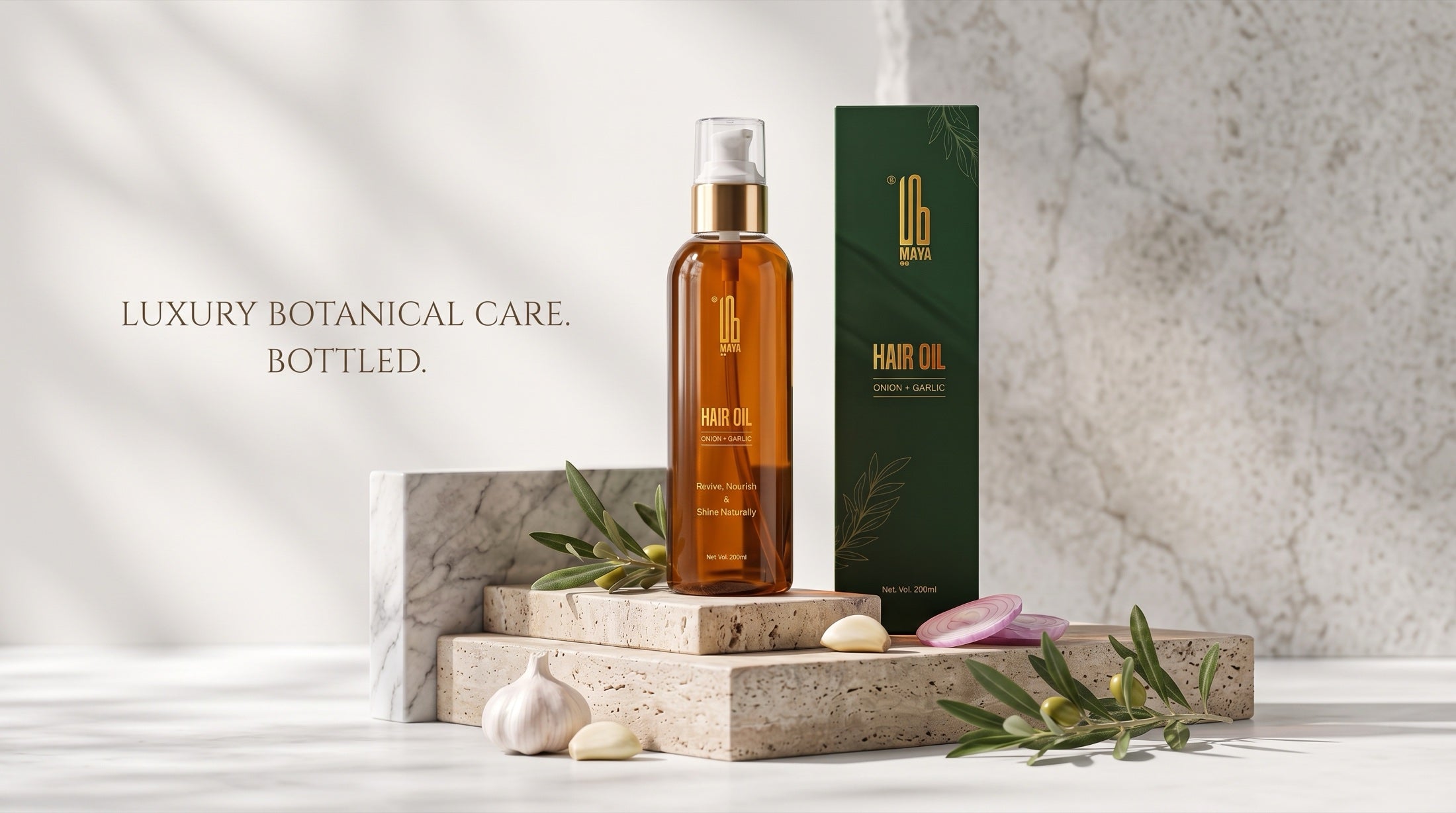 MAYA Hair Oil — luxury botanical care, bottled